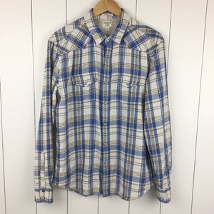 Lucky Brand Men's L Pearl Snap Button Plaid Blue